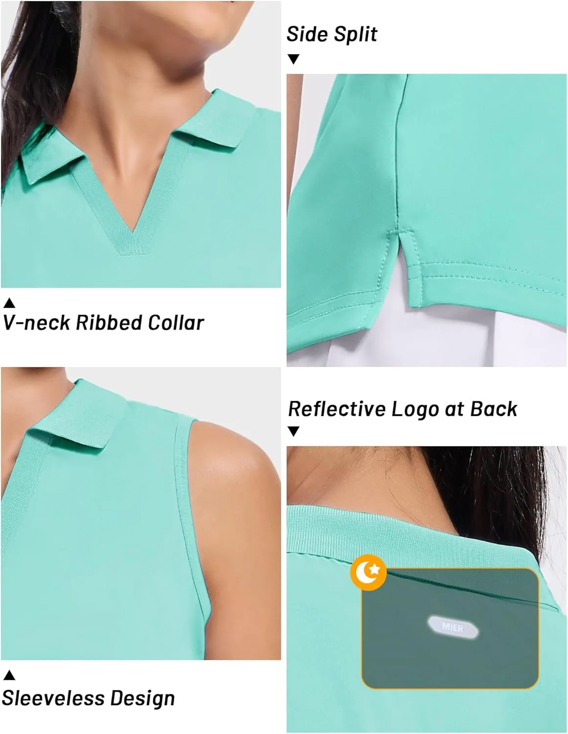 MIER Women's Sleeveless Golf Polo Shirts Dry Fit Collared Tank Tops V Neck Ribbed Athletic Tennis Shirt, Moisture Wicking