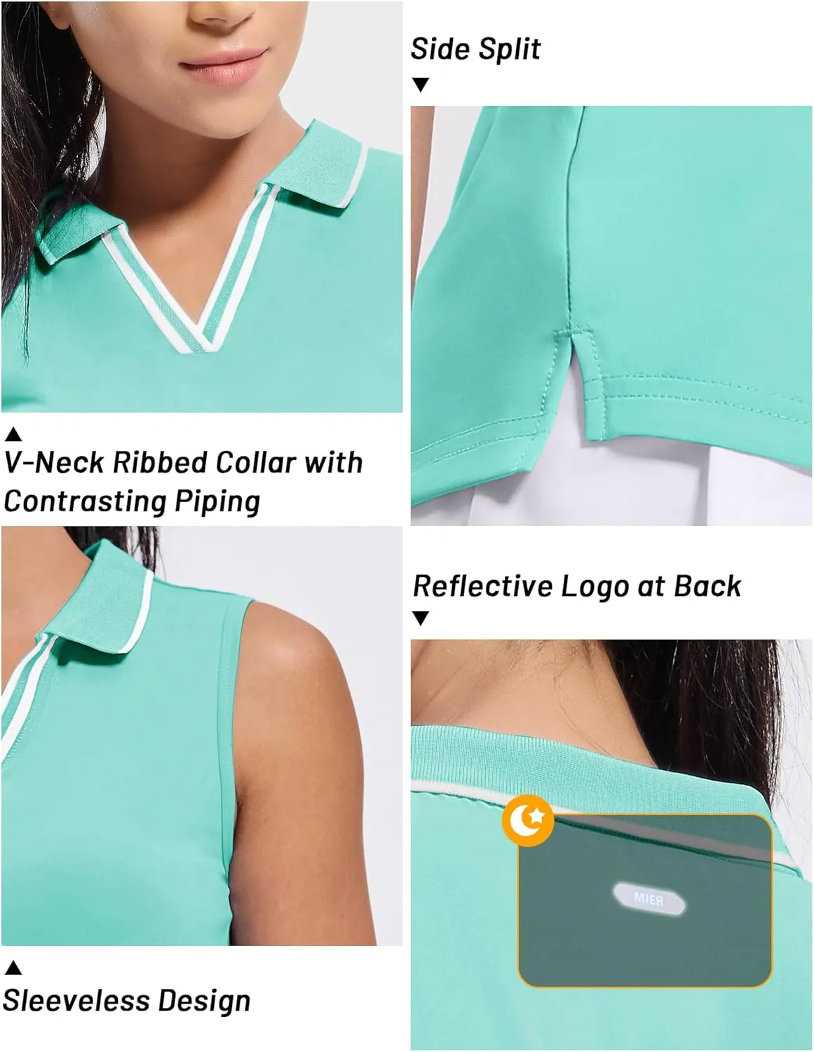 MIER Women's Sleeveless Golf Polo Shirts Dry Fit Collared Tank Tops V Neck Ribbed Athletic Tennis Shirt, Moisture Wicking