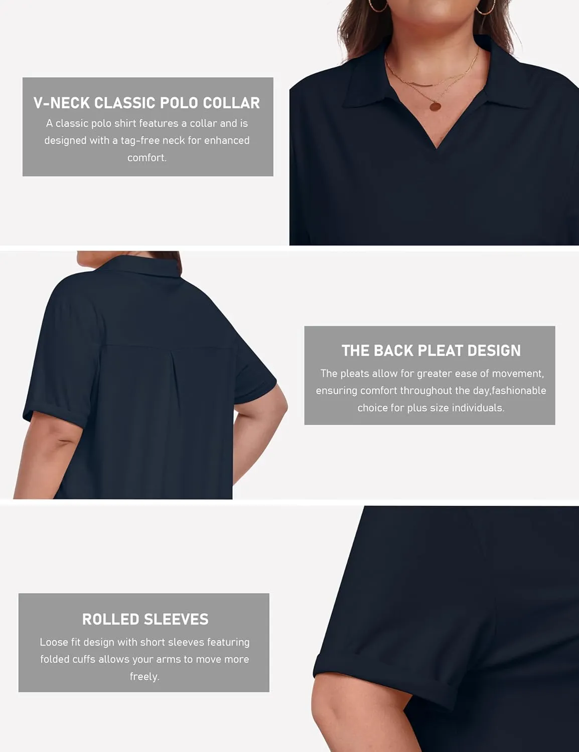 MoFiz Women's Plus Size Golf Polo Shirts Loose Fit Short Sleeve V-Neck Tennis Workouts Tops, XL-5XL