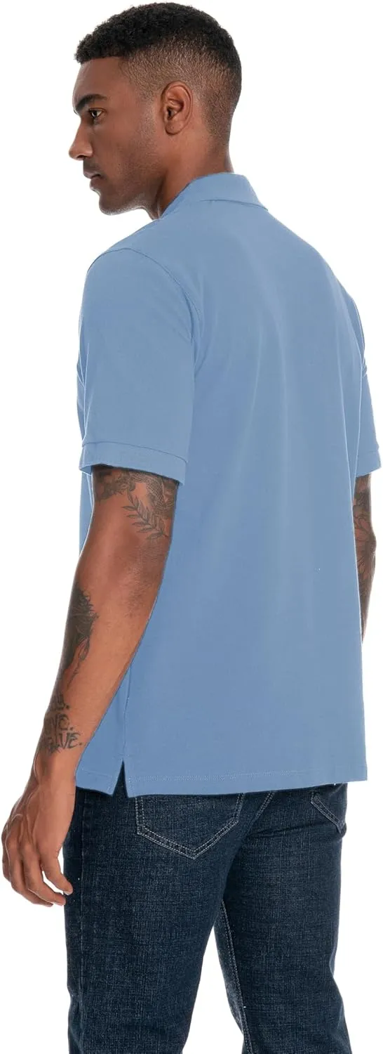 Nutria Mens Polo Shirt Short Sleeve 100% Cotton Pique Moisture Wicking Classic Collared T-Shirt Golf Tennis Casual Relax U09