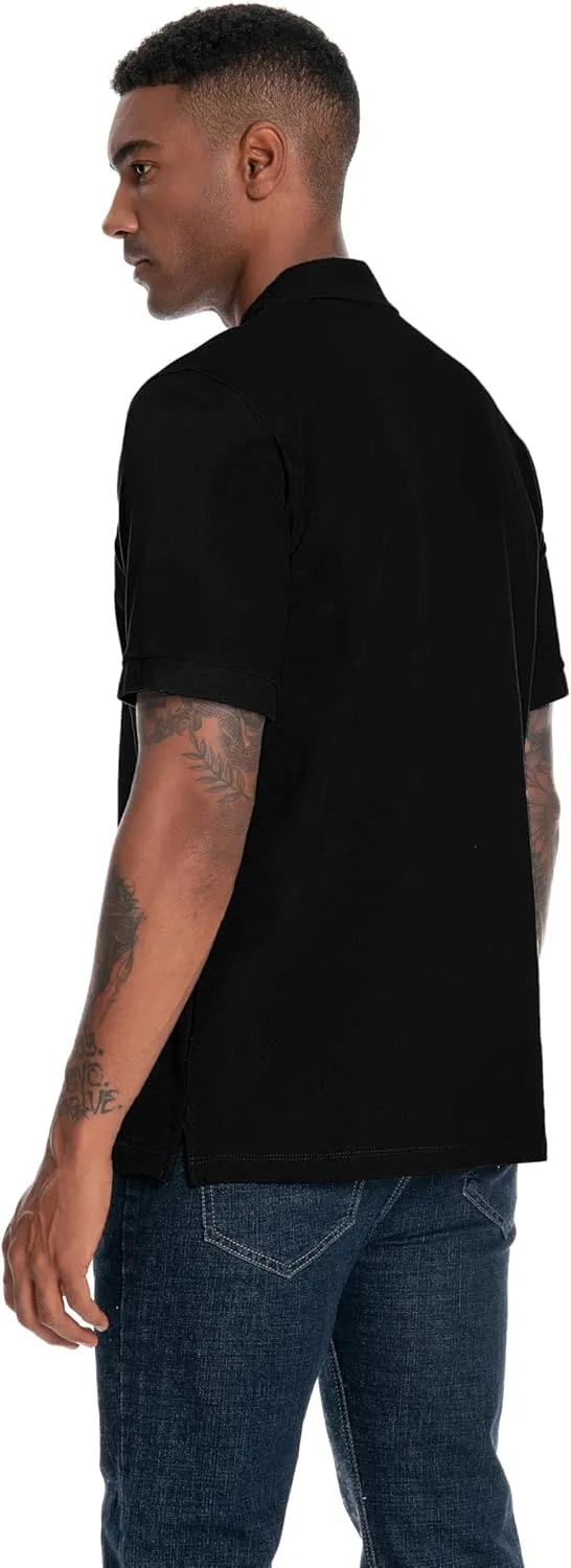 Nutria Mens Polo Shirt Short Sleeve 100% Cotton Pique Moisture Wicking Classic Collared T-Shirt Golf Tennis Casual Relax U09