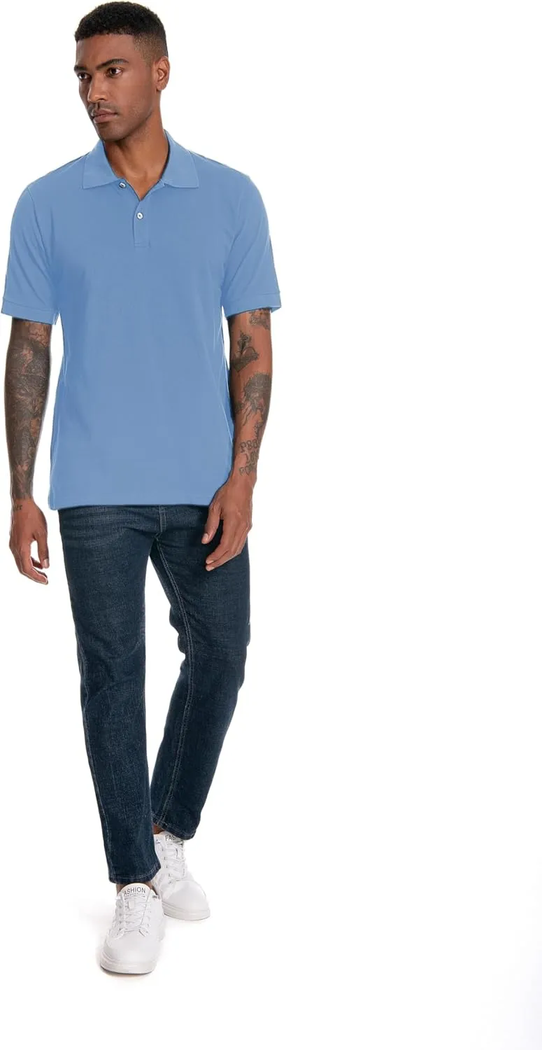 Nutria Mens Polo Shirt Short Sleeve 100% Cotton Pique Moisture Wicking Classic Collared T-Shirt Golf Tennis Casual Relax U09