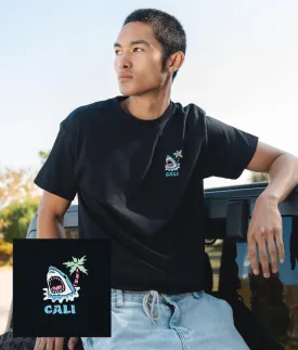 Shark Head Palm Cali Embroidered Mens T-Shirt