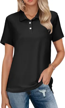 SMENG Women's Polo Shirts 3-Button Short Sleeve Shirt UPF 50  Classic Quick Dry Work Collared Golf Tennis Tops