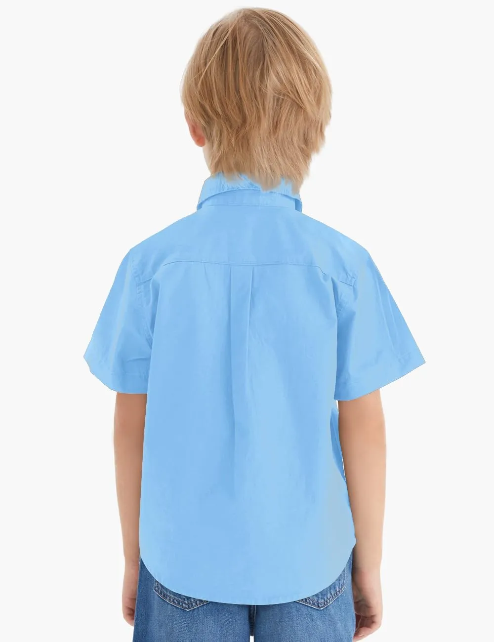 Spring&Gege Boys' Short Sleeve Button Down Shirts for Kids Woven Solid with Two Pockets
