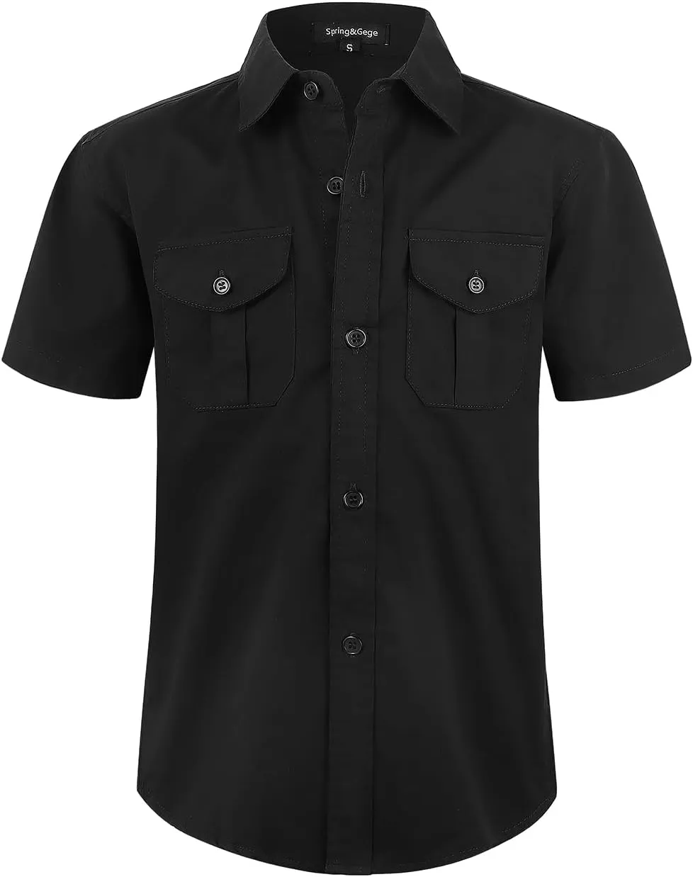 Spring&Gege Boys' Short Sleeve Button Down Shirts for Kids Woven Solid with Two Pockets