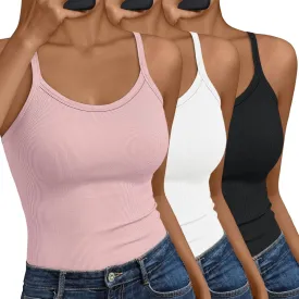 SUNBS Womens 3 Pack Tank Tops Summer Fashion Sleeveless Ribbed Workout Basic Soft Camisole Going Out Gym Spring Clothes 2025
