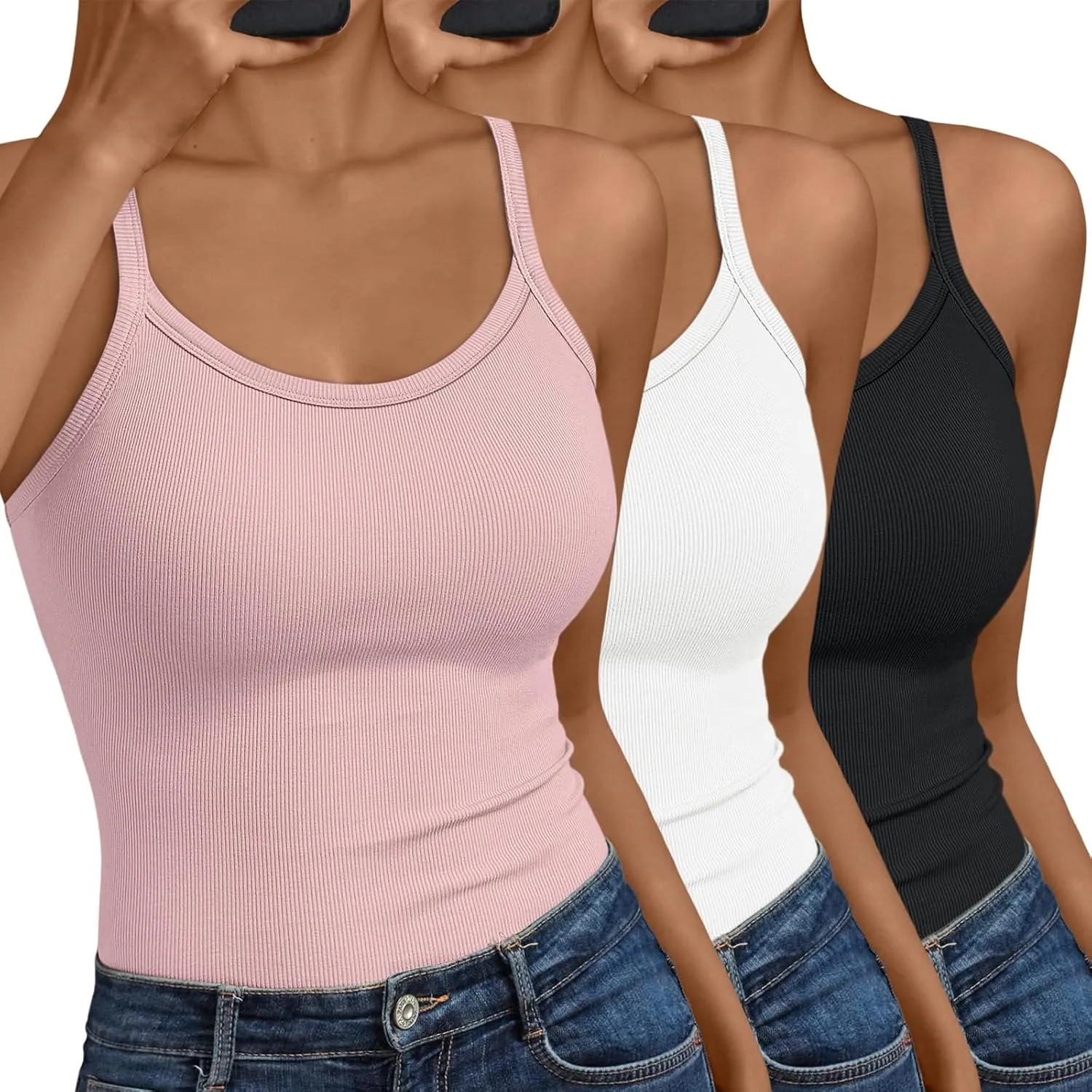 SUNBS Womens 3 Pack Tank Tops Summer Fashion Sleeveless Ribbed Workout Basic Soft Camisole Going Out Gym Spring Clothes 2025