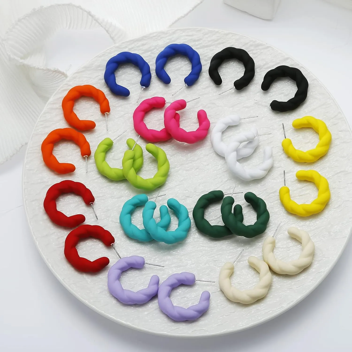 Twisted Rope Round Hoop Earrings, Lightweight C Shape Candy Earrings for Women