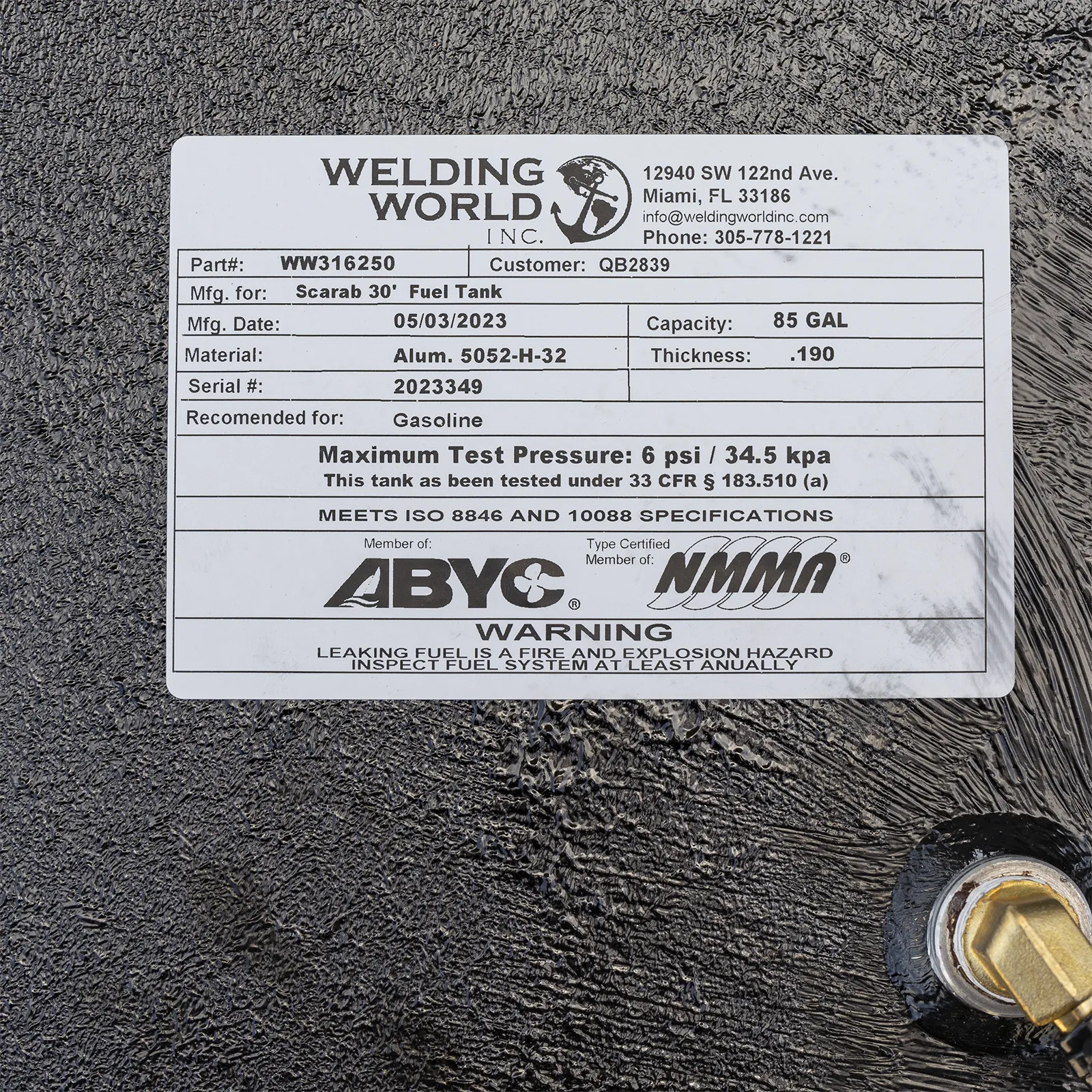Wellcraft Scarab 30' 2001 2-Tank Combo: 1 x 150 gal.   1 x 85 gal OEM Replacement Fuel Tanks