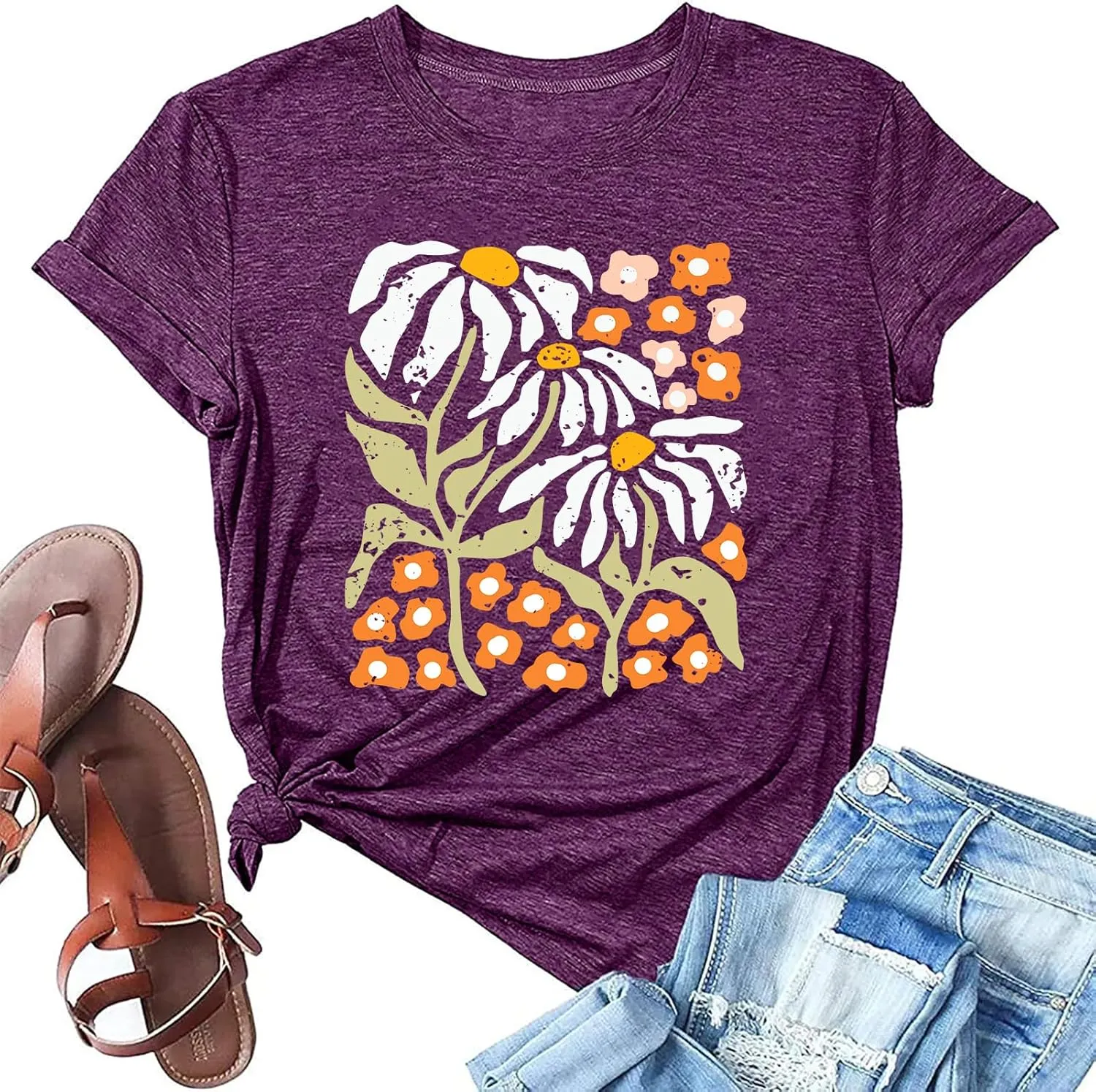 Wildflowers Shirt for Women Boho Vintage Floral T Shirts Inspirational Graphic Tees Summer Casual Tee Tops