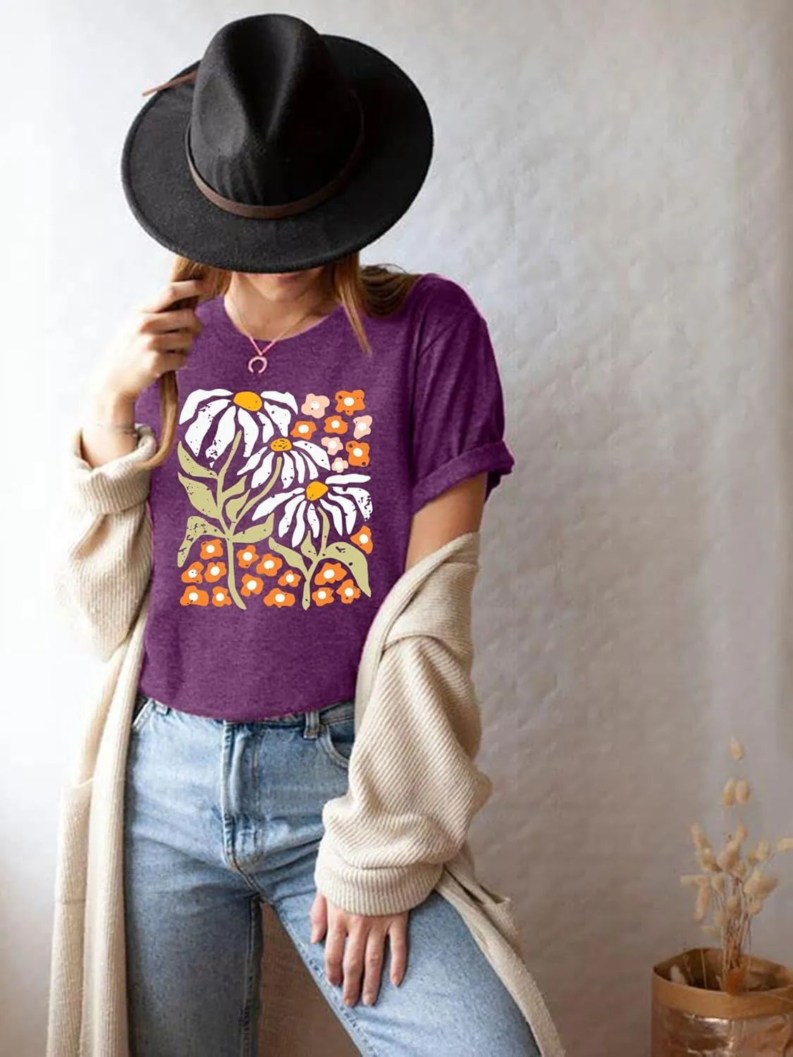Wildflowers Shirt for Women Boho Vintage Floral T Shirts Inspirational Graphic Tees Summer Casual Tee Tops
