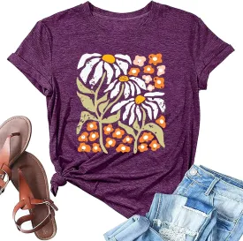 Wildflowers Shirt for Women Boho Vintage Floral T Shirts Inspirational Graphic Tees Summer Casual Tee Tops