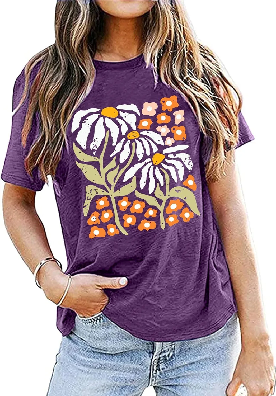 Wildflowers Shirt for Women Boho Vintage Floral T Shirts Inspirational Graphic Tees Summer Casual Tee Tops